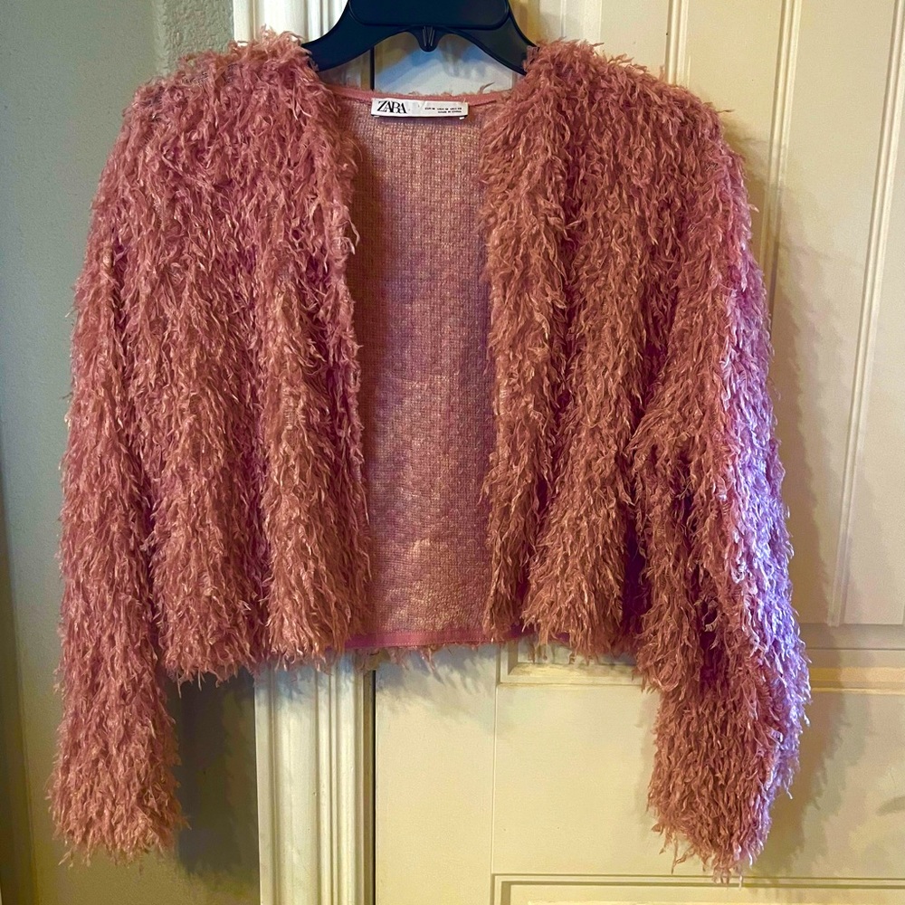 Zara soft fuzzy short cardigan. So cute!